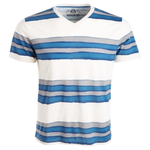 T-shirt da uomo American Rag a righe con scollo a V, bianco tinta unita, taglia Small, 240 grammi, in tessuto a maglia, stampa compressa - Product Image 1