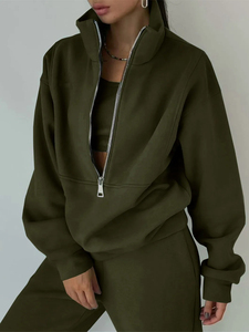 High Quality 2-Piece Women's Fleece Sweatpants Hoodie Custom Logo Solid Pattern Tracksuits Sweatsuit Sets for Winter - Product Image 6