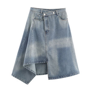 Blue Zipper Fly Asymmetrical Design Casual Fashion <b>Midi</b> <b>Skirts</b> Breathable <b>Denim</b> Wrap <b>Skirts</b> <b>for</b> <b>Women</b> with Empire Waistline - Product Image 6