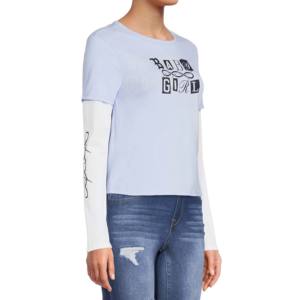 Fashionable Double Layer <b>Women</b> V Neck Long Sleeve Wide Boxy New Style Fit Blank Custom Drop Breathable T-Shirt for Girls - Product Image 3