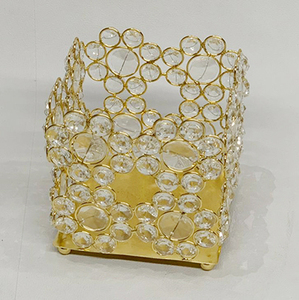 Bougeoir en fil galvanisé Offre Spéciale perles de cristal finies en or support de lumière en T de forme carrée pour mariage et décorations pour la maison - Product Image 1