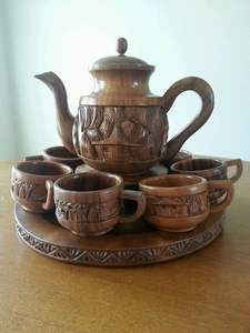 Juego de té de madera de Palma de Coco de estilo nórdico auxiliar con olla y bandeja Logotipo personalizado Juegos de tetera y taza de madera de coco - Product Image 3