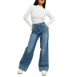 Pantalones vaqueros de pierna ancha para mujer de corte relajado con diseño elegante y estilo versátil adecuados para viajes de calle o ropa de moda informal - Product Image 1