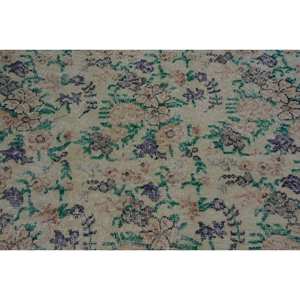 Tapis turc vintage en laine beige et vert, 3,6 x 6,2 pieds, fait main, grand tapis rectangulaire, design patchwork pour couloir, chambre en latex - Product Image 4