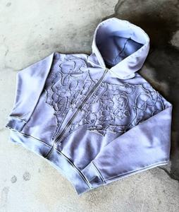 Sudadera con Capucha Extra Grande y Elegante para Hombre Cotom, Estilo Unisex, Lavado Ácido, Estampado y Bordado, Cierre de Cremallera, Estilo Urbano para Otoño - Product Image 3