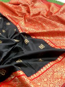 High Quality Heavy Jacquard Silk <b>Saree</b> <b>Purple</b> Sky Blue Border Golden Big Jacquard Weaving Bollywood Viscose for Summer Winter - Product Image 6