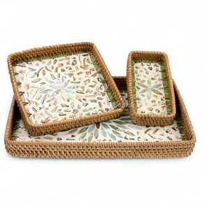 Bandeja Moderna Hecha a Mano con Madreperla y Ratán para Servir en la Cocina y en la Mesa de Comedor - Product Image 1