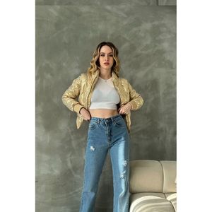 Manteau d'hiver TOPSHOW pour femme, en polyester brillant doré à carreaux avec fermeture éclair - Vente en gros pour les détaillants e-commerce - Product Image 6