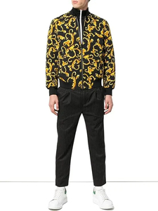 Men's Black Gold Dragon Print Bomber <b>Jacket</b> Regular Fit Stand Collar <b>Zipper</b> Closure Polyester Street Style Autumn Wear - Product Image 5