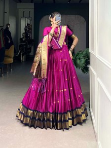 La mayoría de las ventas de seda Jacquard Paithani Lehenga 3,8 M Flair Zip cierre tradicional cosido a mano Zari tejido trabajo para fiestas - Product Image 3
