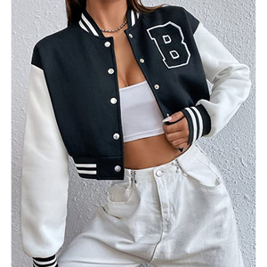 Custom Low MOQ <b>Ladies</b> Fashionable Crop Leather Varsity Jackets Leather <b>Tops</b> Lightweight Short Jacket Coat - Product Image 3