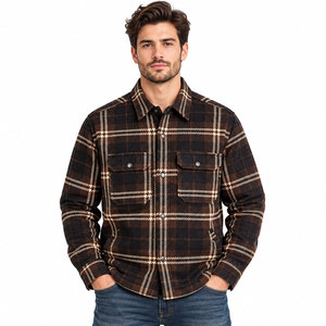 Camisa de franela a cuadros marrón para hombre, manga larga, con botones, informal, con bolsillos en el pecho - Product Image 2