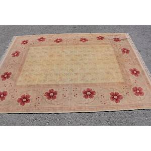 Vintage Turkish Rug Classic <b>Pink</b> Beige 5.3 X 7.5 ft Handmade Patchwork Design <b>Wool</b> Latex for Living Room Hallway for Teens - Product Image 3