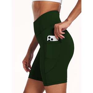Pantalones cortos de gimnasio de cintura alta para mujer, ropa atlética deportiva, entrenamiento deportivo, levantamiento de glúteos, pantalones cortos de Yoga elásticos sin costuras con bolsillo para teléfono - Product Image 1