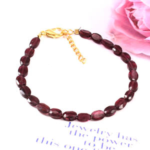 Pulsera de rodolita granate, pulsera ajustable de piedras preciosas con cuentas granate, cuentas Rojas naturales de forma ovalada, joyería de plata 925 natural - Product Image 3