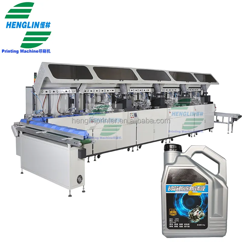 Multi Color Plastic Flat Jerry Can Lubricated Oil bottle Full Automatic UV Screen Printing Machine