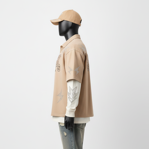 T-shirt 100% coton pour homme, coupe ample, imprimé, double couche, manches longues, style personnalisé, nouveau modèle, t-shirt à double manche. - Product Image 3