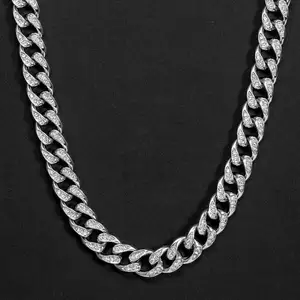 奢华珠宝销售14k纯白金实验室种植钻石圆形亮丽切割顶级时尚嘻哈古巴男士链