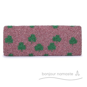 Borsetta lunga da donna con 100% a mano con foglia di trifoglio marrone e verde ispirata all'Irish | Perline di vetro con decorazione ricamata - Product Image 4