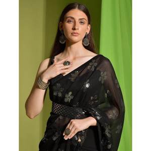 Fantastic Black Sequins Georgette <b>Party</b> Wear Saree with Blouse for <b>Prom</b> Dresses - Product Image 2