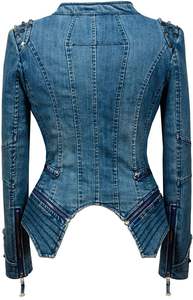 Chaqueta de mezclilla duradera para mujer, chaqueta de motociclista de mezclilla elegante clásica Edgy Elegance, chaqueta de mezclilla de actitud atemporal - Product Image 4