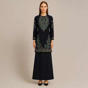 ชุดสองชิ้นเจียมเนื้อเจียมตัว Baju kurung ชุดปักมาลายาเอเชียทำด้วยมือระบายอากาศสำหรับงานแต่งงานรอมฎอนขนาดพิเศษเป็นมิตร - Product Image 3