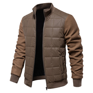 Autumn and Winter New Men's Splicing Casual Bomber Jacket with Stand-Up Collar Featuring Front Logo Puffer Jacket - Product Image 4