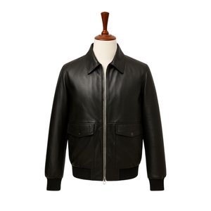 Veste en cuir noir vintage pour homme de qualité supérieure, style urbain, col montant, imperméable, séchage rapide, respirante, véritable cuir sur le devant - Product Image 1