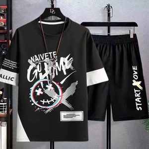 Conjunto de 2 Uds de camiseta de manga corta con estampado personalizado de verano para hombre, Camiseta deportiva informal de secado rápido transpirable de punto de 180 gramos Smar - Product Image 3