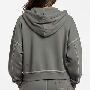 Sweat-shirt gris ample à capuche, chaud en polaire, décontracté, streetwear, logo personnalisé - Product Image 6