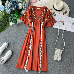 ผ้าลูกไม้แขนยาวยาวถึงพื้นสำหรับผู้หญิงผ้าคอตตอนปักลายดอกไม้เซ็กซี่แบบ100% พิเศษ - Product Image 5