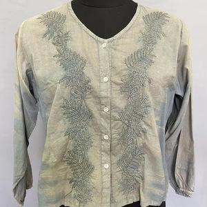 ชุดเดรสผ้าฝ้ายพิมพ์ลายแขนพองยาวคอวีเดรสผ้าลินินผ้าฝ้ายยาวเดรสลำลองจับจีบสำหรับผู้หญิง - Product Image 1