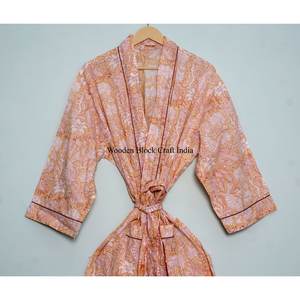 Kimono en coton indien à bas prix en gros, fabriqué à la main, par un fabricant de vêtements pour femmes, robe longue kimono de créateur - Product Image 3