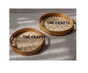 Juego de Bandejas de Servir de Bambú y Ratán con Incrustaciones de Nácar, Dos Bandejas de Diferentes Tamaños para Comida o Chocolate a Buenos Precios - Product Image 1