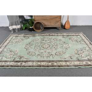 Tapis vintage vert beige 5,3x8,7 pieds Tapis turcs - Product Image 2