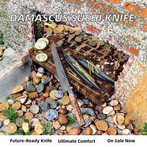 Cuchillo de chef de 8.5 pulgadas, cuchillo de cocina de acero de Damasco de 67 capas con mango de resina de nido de abeja y patrón de rosas - Product Image 4