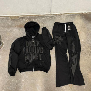 Conjunto de chándal con estampado marrón para hombre, Sudadera con capucha y pantalones con cremallera, traje de dos piezas, ropa de calle, ropa deportiva informal de moda al por mayor - Product Image 3