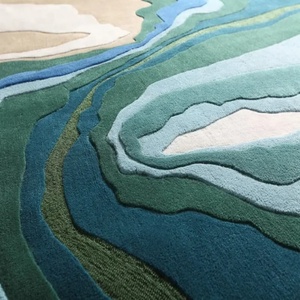 Alfombra de área lavable para sala de estar con diseño de onda Multicolor abstracto moderno de lujo de lana con mechones de alta calidad - Product Image 5