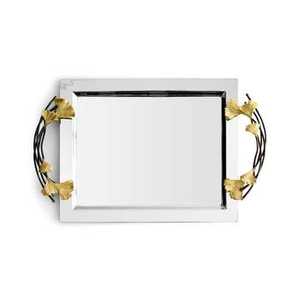 Elegant Dessert Serving Tray with Designer Gold Handles Hammered Stainless Steel Metal Food Tray Ideal for Special Events - Product Image 4