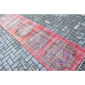 Vintage Rug, <b>Runner</b> 2.6x10.6 ft Rug, <b>Red</b> Floral Rug - Product Image 4