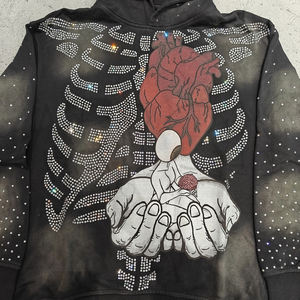 Customized Logo Outer Wear High Quality Streetwear Graphic Style Pullover Vintage Acid Wash Sun Faded Rhinestone <b>Hoodies</b> - Product Image 2