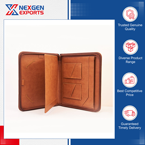 Exclusive Sale Unmatched Quality Vintage Style Leather <b>File</b> Folder Zipper Customizable Color Logo Nexgen Exports Indian - Product Image 2