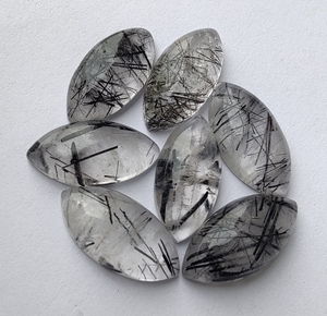 Wholesale Fine Quality Brazilian Lavira Brand Marquise Cut Natural Black Rutile Opal Cabochon Crystal Flat Back Loose Gemstones - Product Image 3