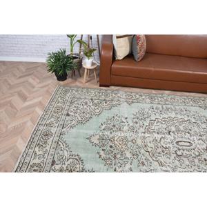 Tapis vintage 6,1x9,9 pi (186x303 cm), tapis turc vert à pois - Product Image 3