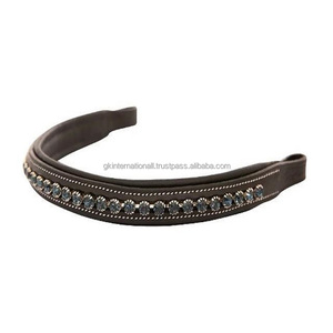 SIGH-banda para la frente de caballo de cuero con forma curvada y V, cadena de metal con cristales azules incrustados - Product Image 5