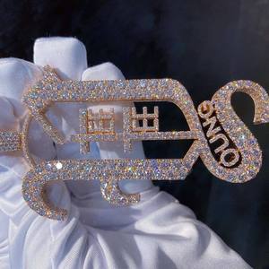 Pendentifs personnalisés en argent sterling 925, style hip-hop entièrement serti, plaqué rhodium/or, moissanite, vente en gros - Product Image 3