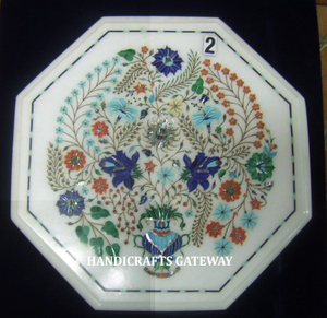 Fabricant indien de dessus de table de salle à manger en incrustation de marbre blanc pour salle à manger de forme octogonale - Product Image 1