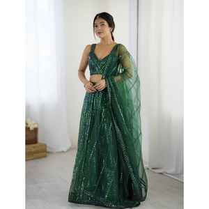 Launching New Designer Lehenga Choli with Dupatta Set <b>Fabric</b> <b>Net</b> with Rainbow Sequins And Dori Work - Product Image 1
