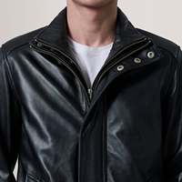Blouson aviateur moto en cuir d'agneau véritable pour homme Lester, taille XS, noir, réversible, fermeture éclair, brodé, imperméable
