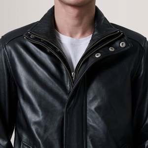 Chaqueta Bomber de Piel de Oveja Genuina Lester, Talla XS, Negra, Reversible, con Cierre de Cremallera, Bordada, Impermeable, para Otoño - Product Image 6
